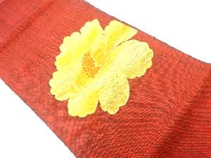 手織り真綿紬牡丹模様織出し名古屋帯